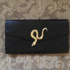 New York and Company Black Clutch with Gold Snake